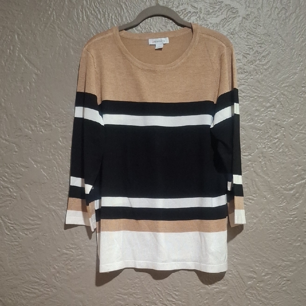 Liz Claiborne Women's Tan Knit Top 3/4 Sleeve Size L